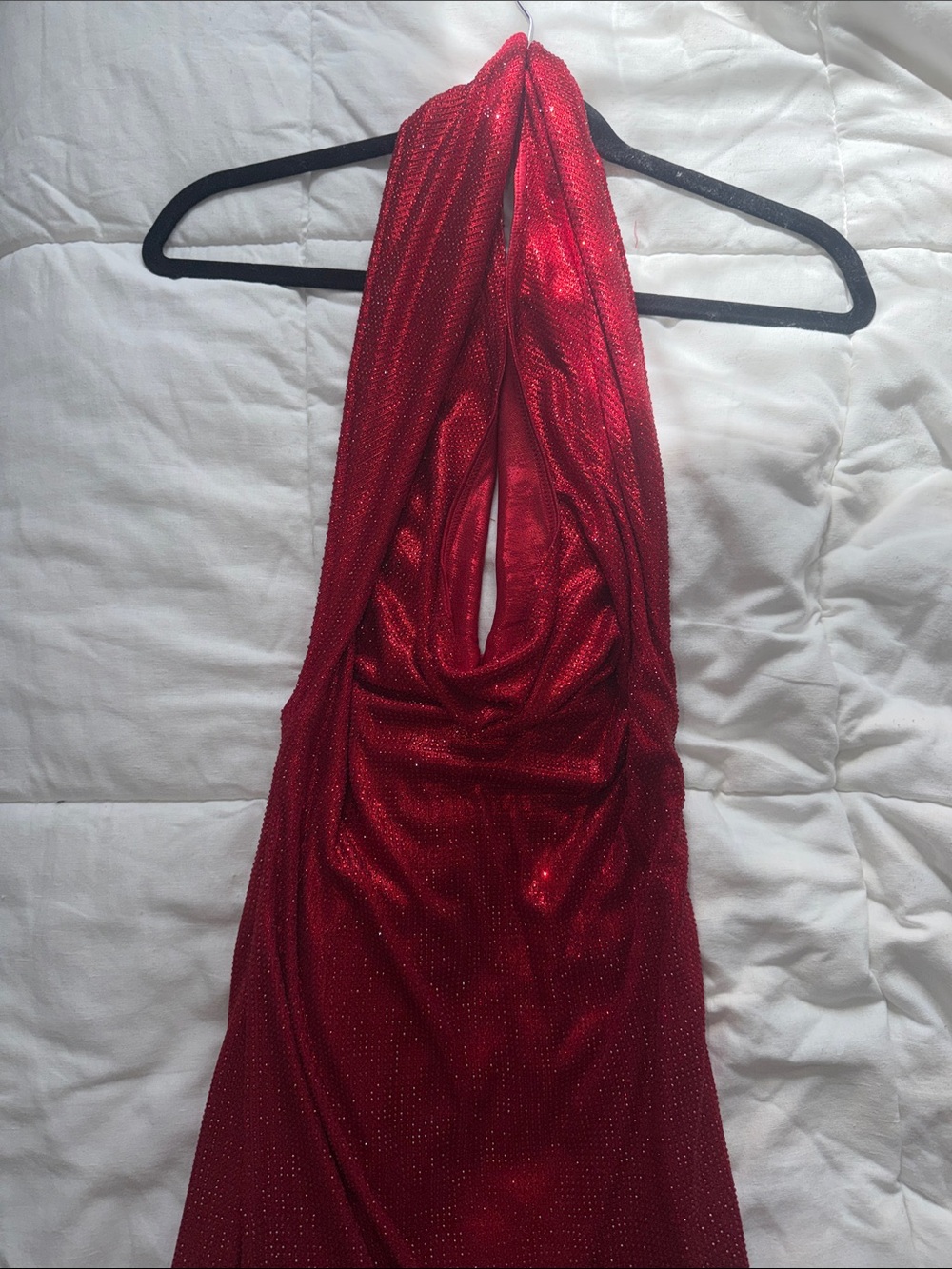 AKIRA Red Sparkle Halter Low Back Dress